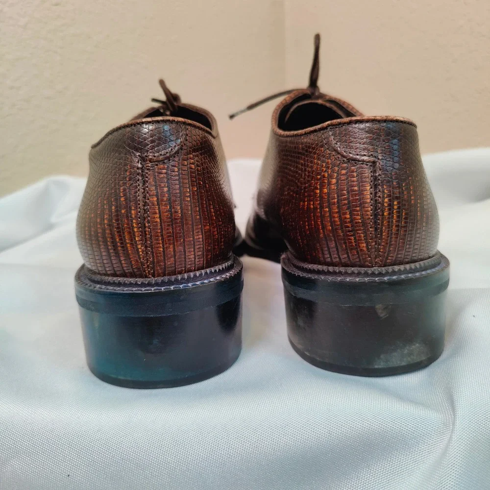Vintage DKNY Genuine Lizard Leather Derby Shoes Brown Italian Designer Dress 11